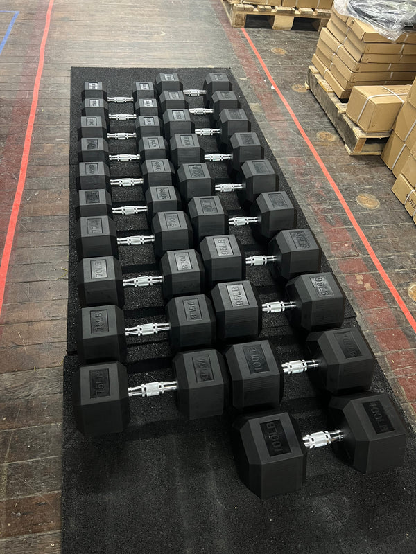 5-100 Ruber Hex Dumbbells